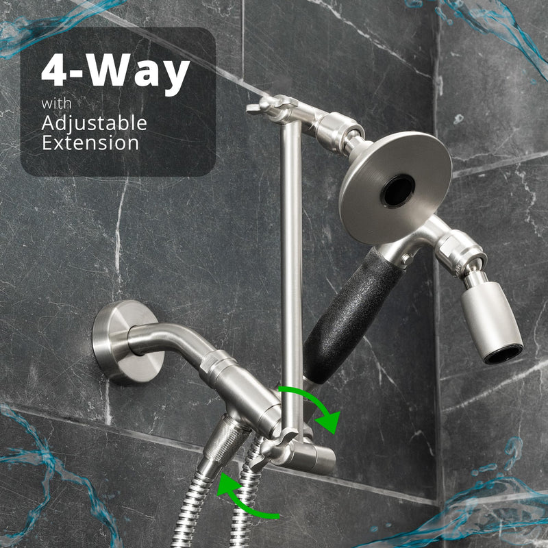 High Sierra® All Metal Lead-Free, Heavy Duty 9” Adjustable Shower Arm Extension for Fixed Shower Heads. Best in the Industry Locking Gears Support The Weight of Heavy Fixed Shower Heads - Gold 9 Inch Brushed Gold