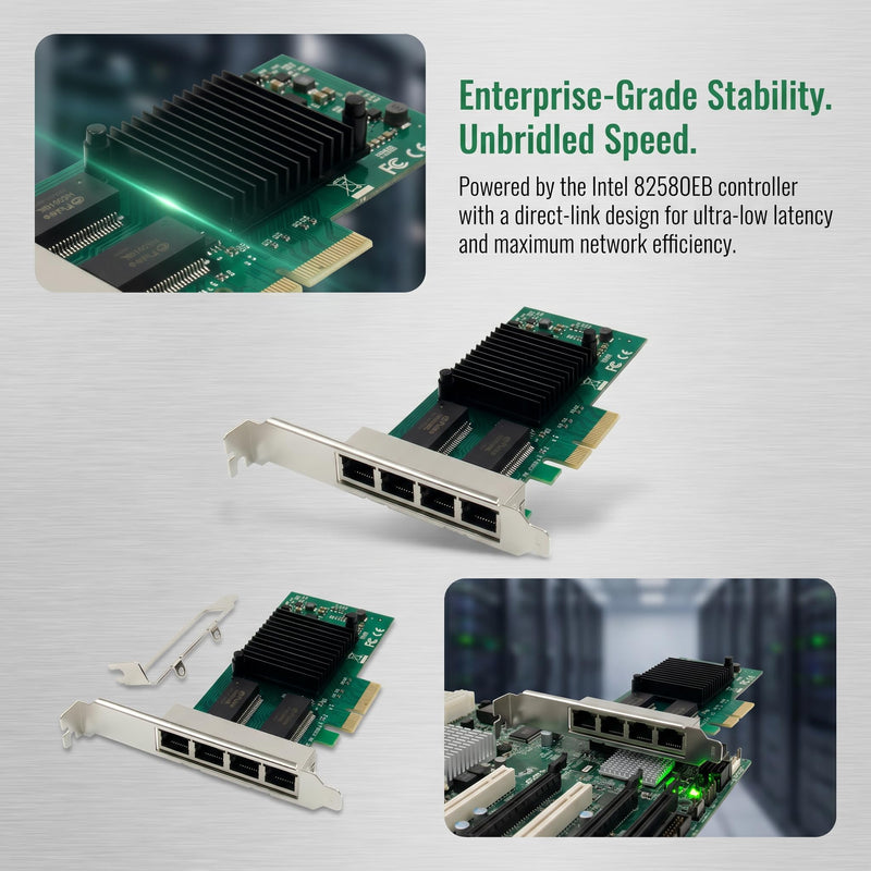 4-Port Gigabit Ethernet Converged Network Adapter (NIC) with Intel I350 Chip | Ethernet PCI Express NIC Network Card | Quad Copper RJ45 Ports | PCI Express 2.1 X4 | Compare to Intel I350-T4