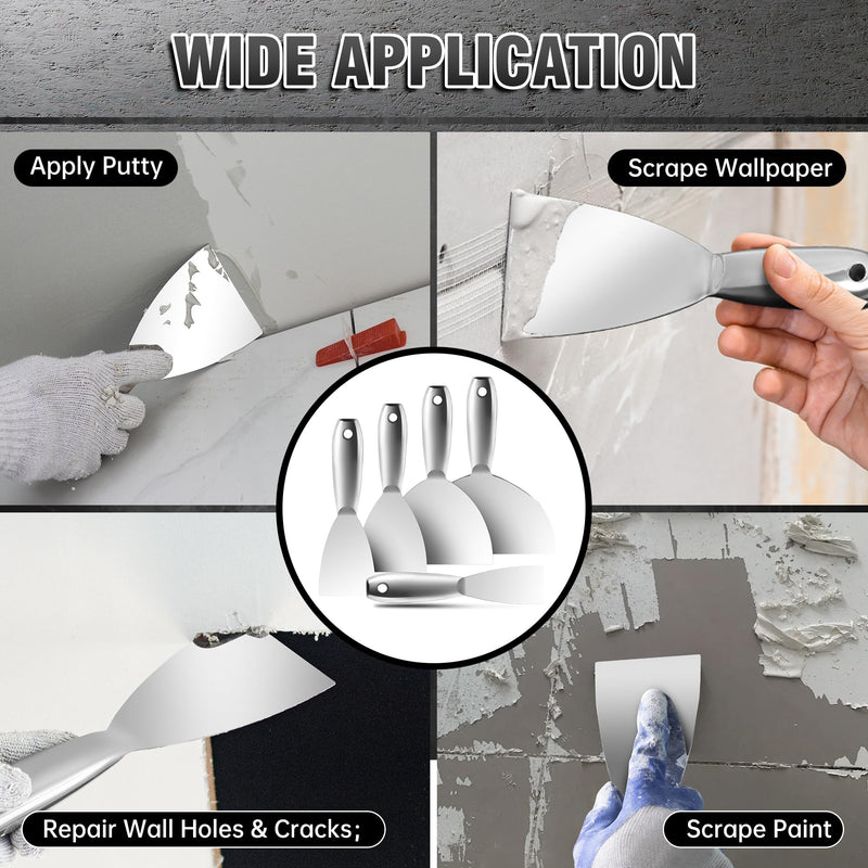 Fishark Putty Knife, 5 Pcs Putty Knife Set, 2" 3" 4" 6" 8" Stainless Steel Scraper, Spackle Knife, Wallpaper Scraper Paint Scraper Tool for Drywall Repair, Removing Wallpaper, Mud, Applying Plaster 2" 3" 4" 6" 8"
