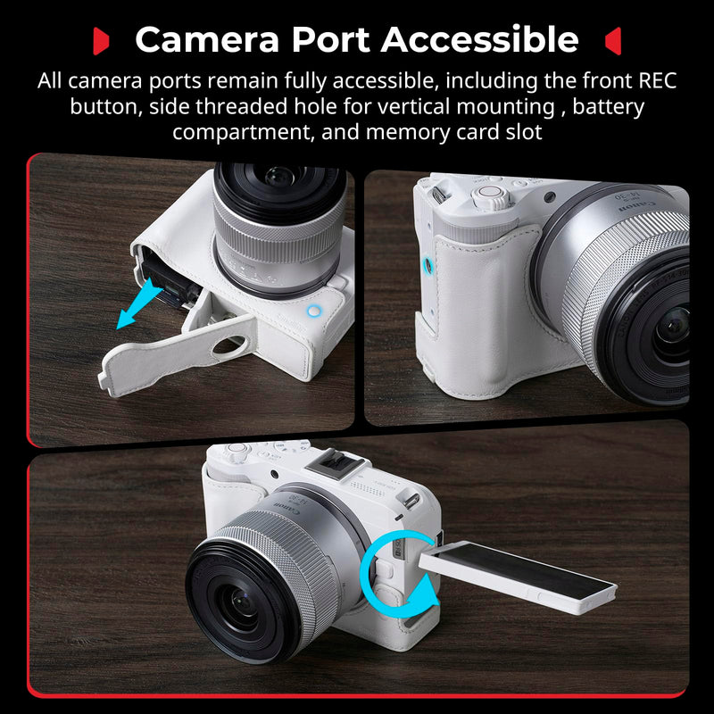 SmallRig Leather Half Case Kit for Canon R50 V with Half Genuine Leather Case and Woven Wrist Strap, Ergonomic Grip, Portable and Protecting (White) - 5431 White