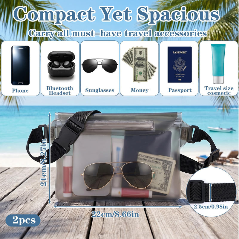 2PCS Waterproof Fanny Pack, Waterproof Bag for Beach Waterproof Pouch for Phone Passport Purse Floating Dry Bag with Adjustable Waist Strap for Beach Kayaking Boating