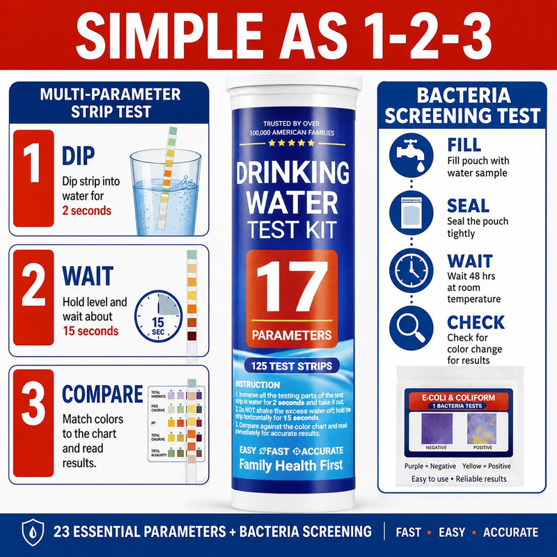 Water Test Kit for Drinking Water, 23-in-1 Water Test Strips for Tap & Well Water, Tests Hardness, Lead, Iron, Copper, Chlorine, Fluoride, pH, Nitrate & More, Fast Home Water Testing, 155 Strips 1