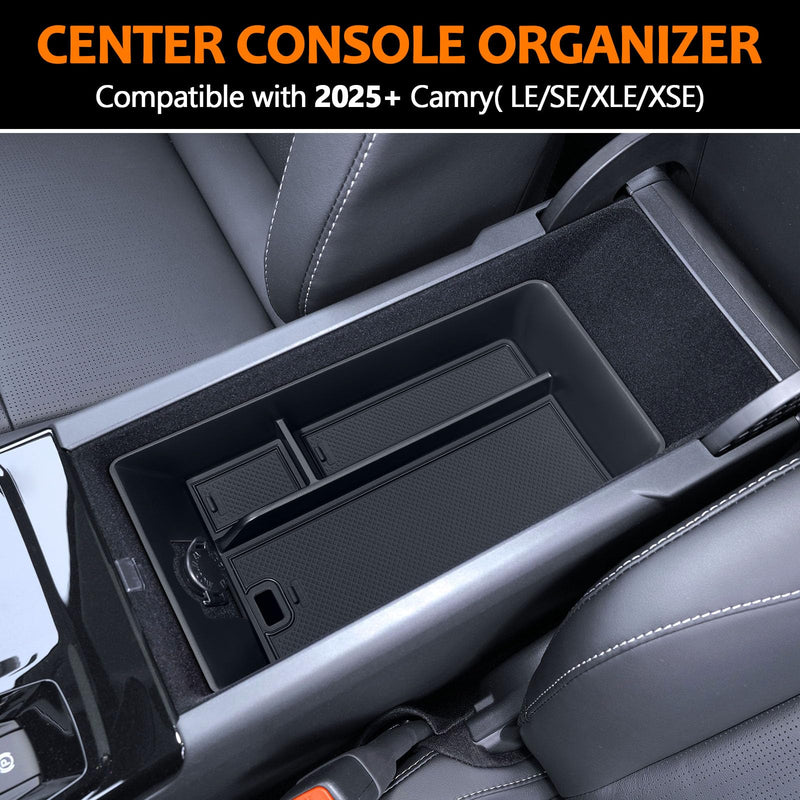 TOPINSTALL 2025 Center Console Tray Compatible with 2025 2026 Toyota Camry (XSE/XLE/SE/LE) Armrest Storage Box Console Organizer for 9th Gen Camry Interior Accessories 2025-Black