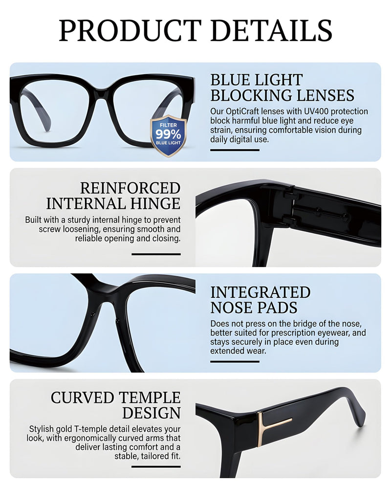 OptiCraft Fit Over Blue Light Blocking Glasses, Relieve Eye Fatigue | Reduce Headaches, Lightweight Oversized Wraparound Design, Ideal for Office Work Digital Use Movie Nights Study Reading A02 Black/Clear Clear
