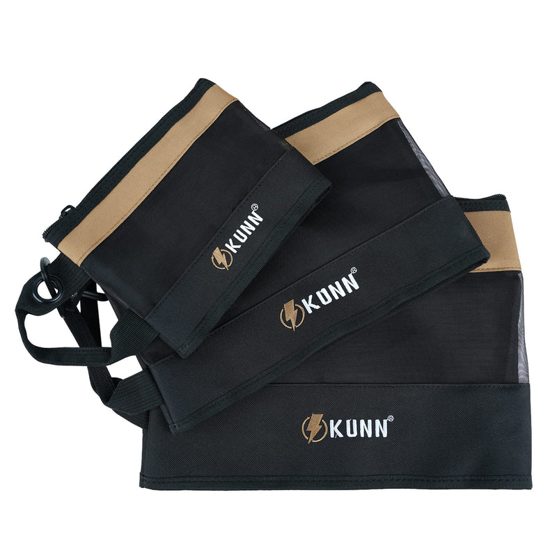 KUNN Tool Bag Zipper Pouch 3 Pack - Heavy Duty Utility Tool Storage Organizer with Carabiner for DIY,Electrician,Accessories and Travel Khaki