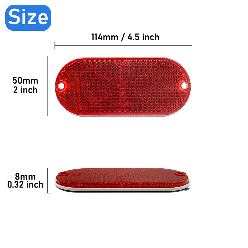 Reflector Self Adhesive Oval 114X50mm Safety Waterproof Stick on for Driveway Mailbox Trees Fender Trailer Red 2pcs