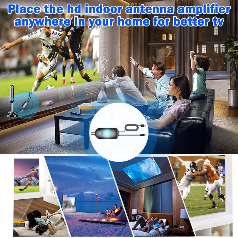 TV Antenna Amplifier 25dBi High Gain HDTV Signal Booster, Low Noise USB Powered for Digital Indoor HDTV 4K 1080P ATSC VHF UHF, Compatible with All TV Antennas (Black)