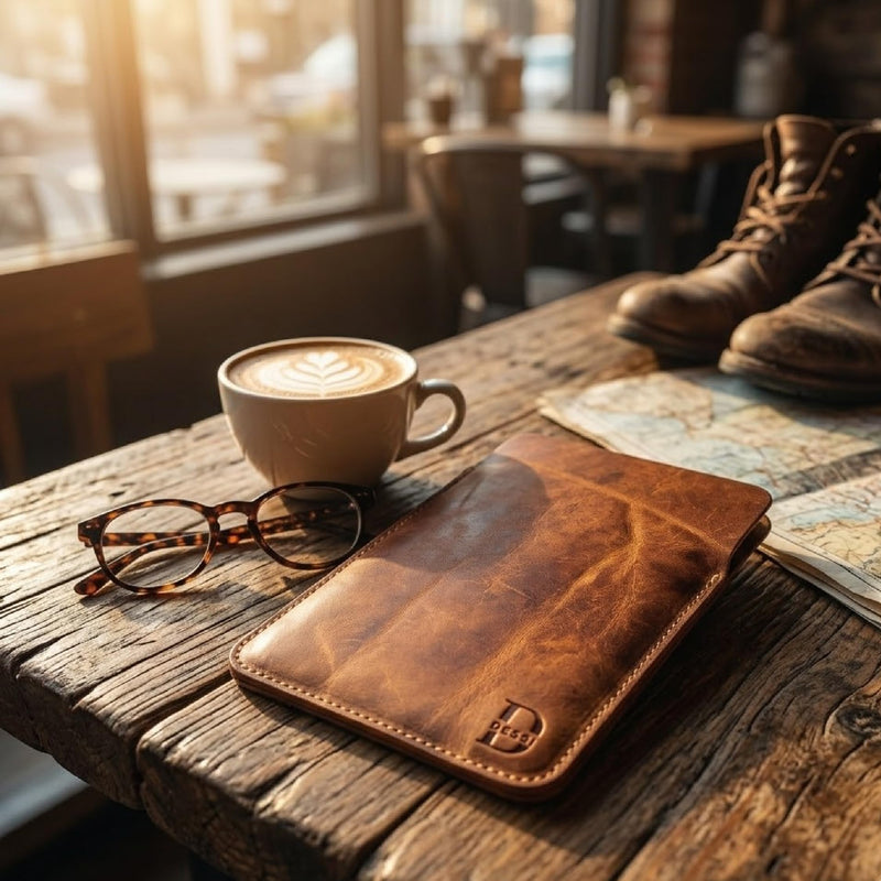 Dessi Handmade Crazy Horse Full Grain Leather Slim Sleeve Case for Standard Kindle Paperwhite (Not 2024), iPad mini, Kobo Ereader, Moleskine Pocket Journal, Field Notes - 8 Inch Travel Pouch Cover