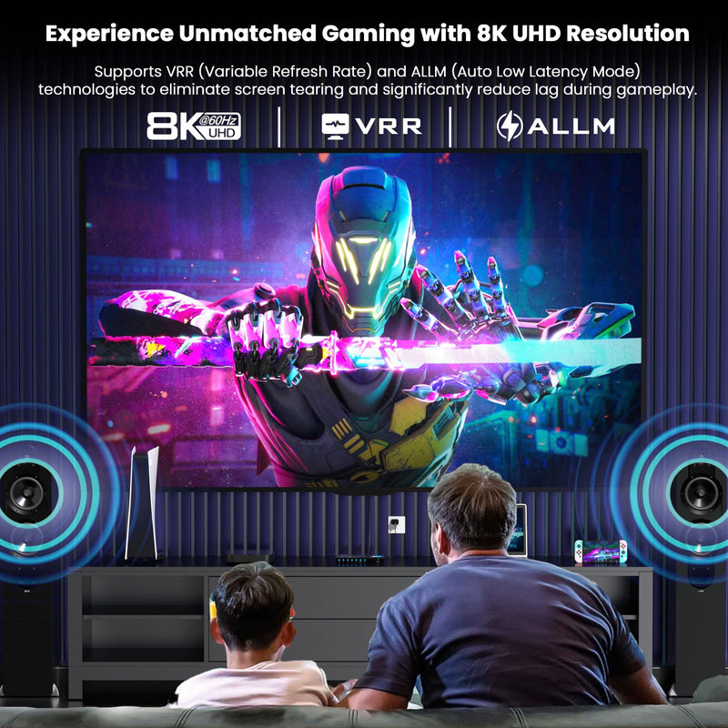HDMI Switch 5 in 1 Out 8K@60Hz 4K@120Hz - HDMI 2.1 Switcher with Remote, Auto-Switching - Supports HDCP 2.3, HD R10, Dolby Vision, 3D, VRR - Compatible with PS5/Xbox/PC/Blu-ray Player 8K HDMI Switcher 5 port