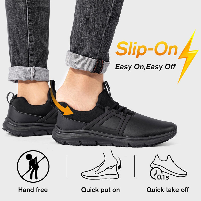 Non Slip Work Shoes for Mens Slip On Sneakers Waterproof Chef Kitchen Shoe Comfortable Slip Resistant Restaurant Footwear Hombre Zapatos de Trabajo, Black 10 Classic Black