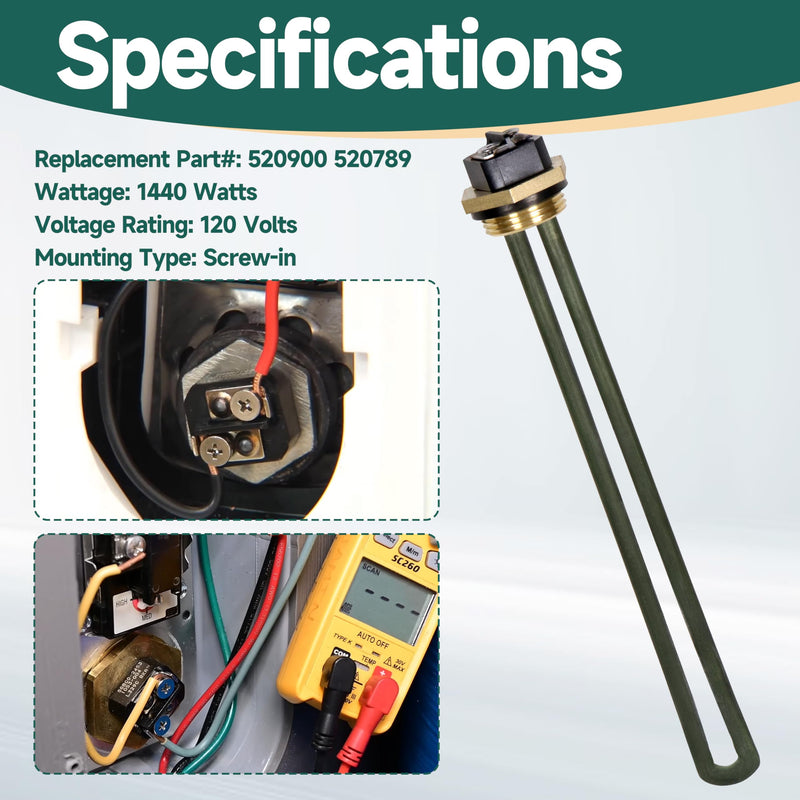 Replacement 520900 RV Water Heater Element for Suburban for Atwood 6-10 Gallon SW4DE SW6DE SW6DEL SW10 SW10DE SW10PE SW12DE SW12DEL Models with 1-1/2 in x 1-1/16 in x 6 in Wrench Socket 520900 with Socket