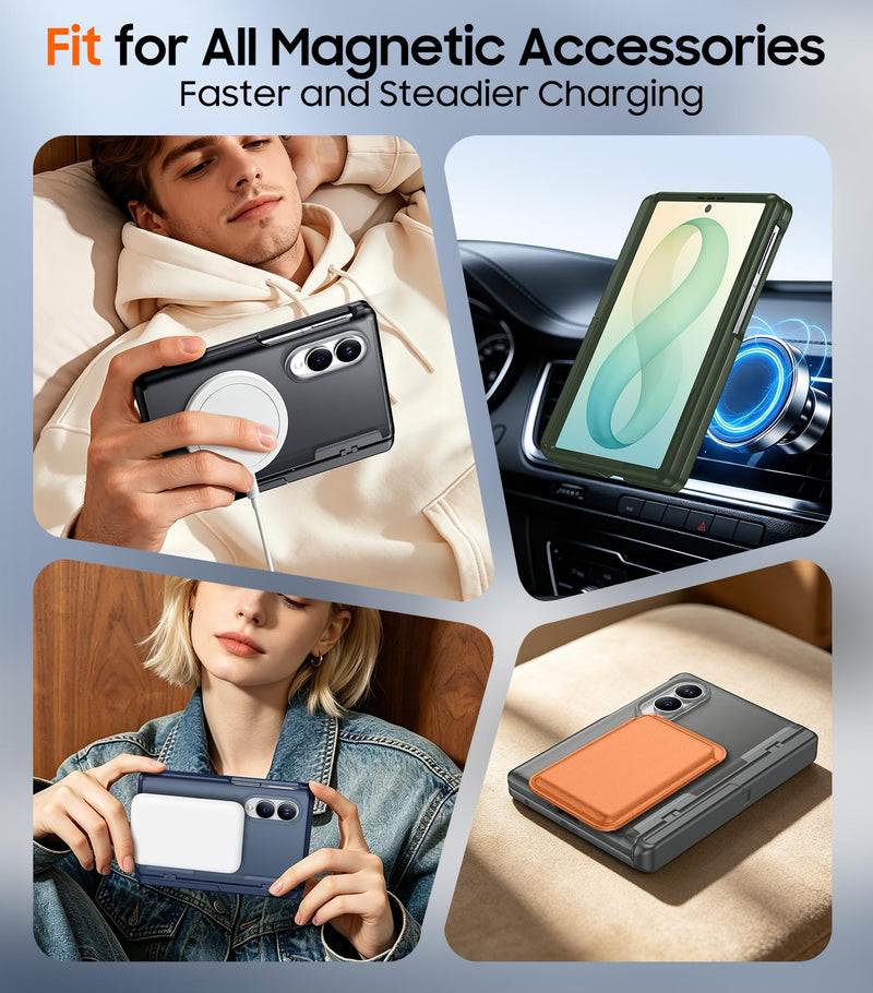 SPIDERCASE Magnetic for Samsung Galaxy Z Fold 8 Case - Black | Built-in [Screen Protector] [Hinge Protection] [Kickstand] Full Body Protective Phone Case for Galaxy Z Fold 8