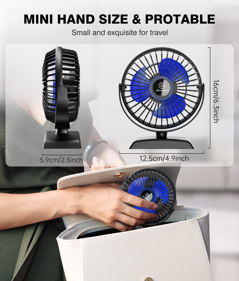 JZCreater USB Desk Fan, 2Pack USB Fan, 360 Rotation Desktop Fan with 3 Speed, Table Personal Cooling Fan, Quiet Mini Desk Fan, USB Powered, Small Fan for Home Office Bedroom Car Travel, Black Blue 2 Black Black x2