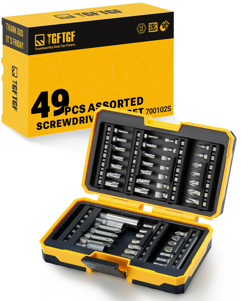 49PCS Screwdriver Bit Set, S2 Steel Magnetic Nut Driver Bit Set, includes Hex, SQ, Tamper Proof Torx Security Bit Set, PH, SL, and PZ Bit, with 1/4” Hex Drill Bit Extension, Upgraded Version