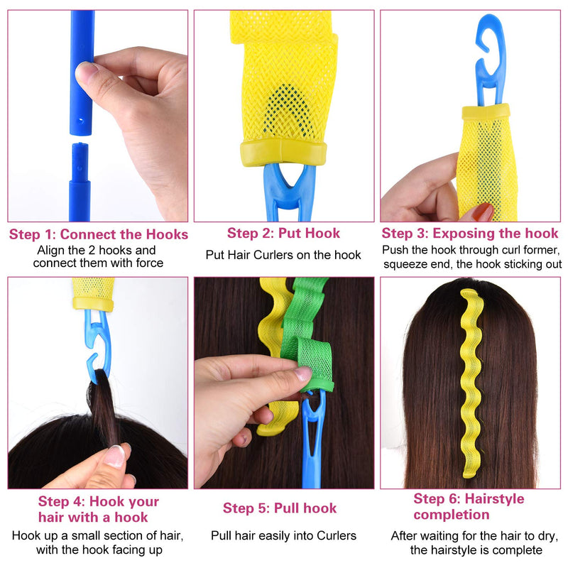 FEPITO 36 Pack Magic Hair Curlers Spiral Curls Wave Styling Hair Rollers Kit No Heat Hair Curler and Styling Hooks for All Hair Lengths, 55cm/ 22inch