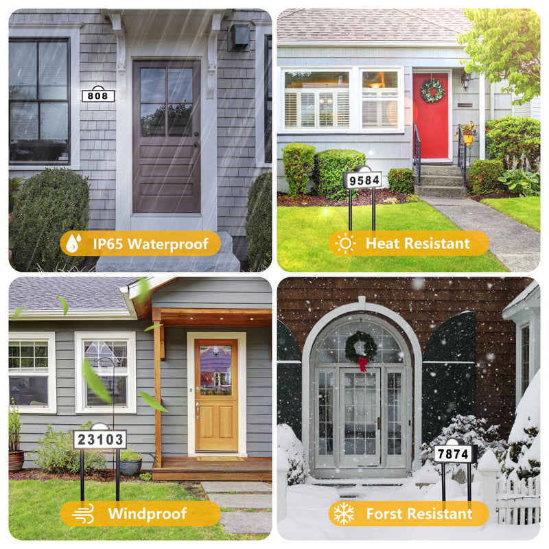 Solar House Numbers Address Sign, IP65 Waterproof Solar Address Plaque for Outside, 3200K Warm & 6500k Cold LED Illuminated House Numbers for Outdoor Wall Mounted & Home Yard Ground Address Number Bicolor light