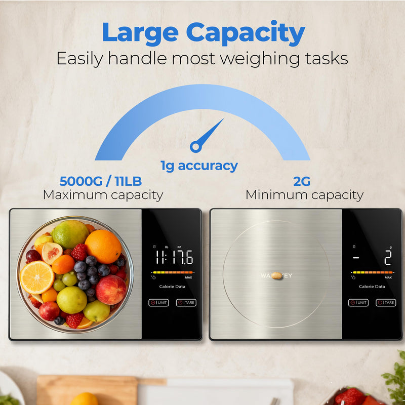 Smart Nutrition Food Scale - Digital Kitchen Scale with Nutritional Calculator App,Tare Function,Track Calories &19 Nutrients,11lb/5kg, Grams/Ounces,Stainless Steel for Weight Loss&Diet