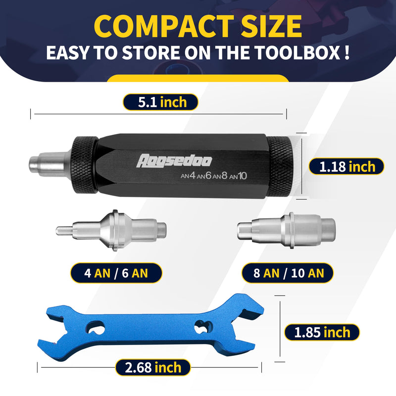 PTFE Hose Assembly Tool, Hose Reaming Tool For 4AN, 6AN, 8AN, 10AN PTFE Fuel Line Assembly. With a Double-ended AN Fittings Wrench 6AN Socket- AN8 B-nut, Blue With Wrench