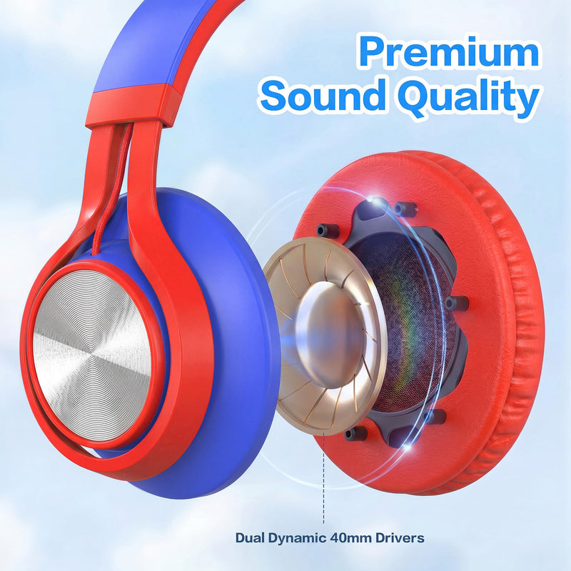 AILIHEN Kids School Headphones with Microphone & 3.5mm Jack, Red Blue | K-12 School Students Use, Travel, Comfortable, Kids & Teens, Duarable, Adjustable & Foldable, For Chromebook & Tablet