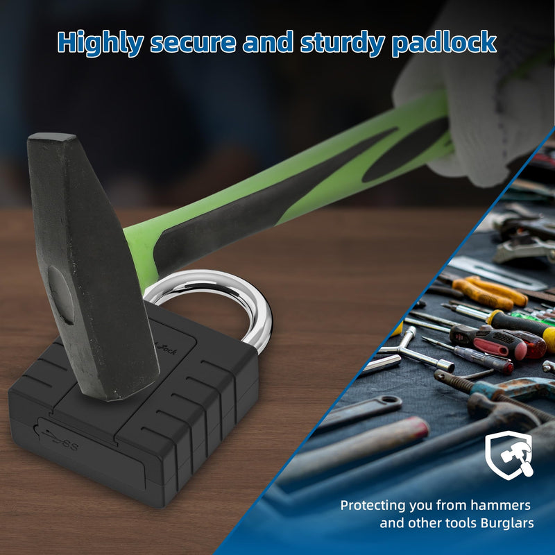 Smart Padlock with Keys, Heavy Duty Fingerprint Padlock, Remote Authorization via Phone, with Rest Key and 2 Keys,Waterproof Padlocks for School Locker,Truck,Warehouse,Gate,Office,Door