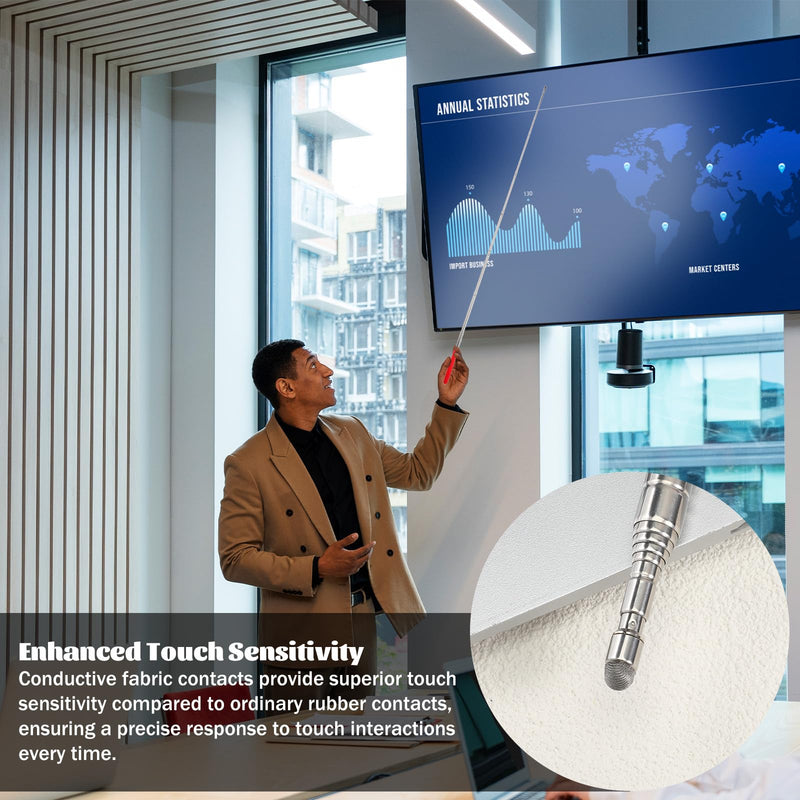 2 Pack Retractable 39.5'' Teacher Pointer Stick for Classroom, Handheld Presenter Whiteboard Pointer with Smooth Sensitive Tablet Pen Stylus Pen Teaching Guiding Wand for School Office Presentation
