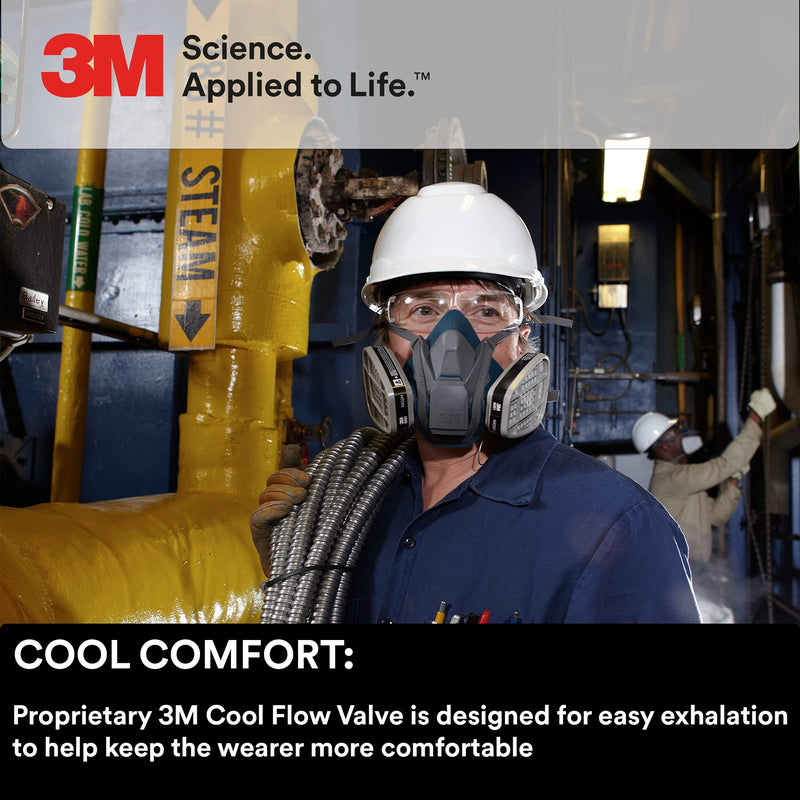 3M Rugged Comfort Quick Latch Half Facepiece Reusable Respirator 1 Count (Pack of 1) Medium