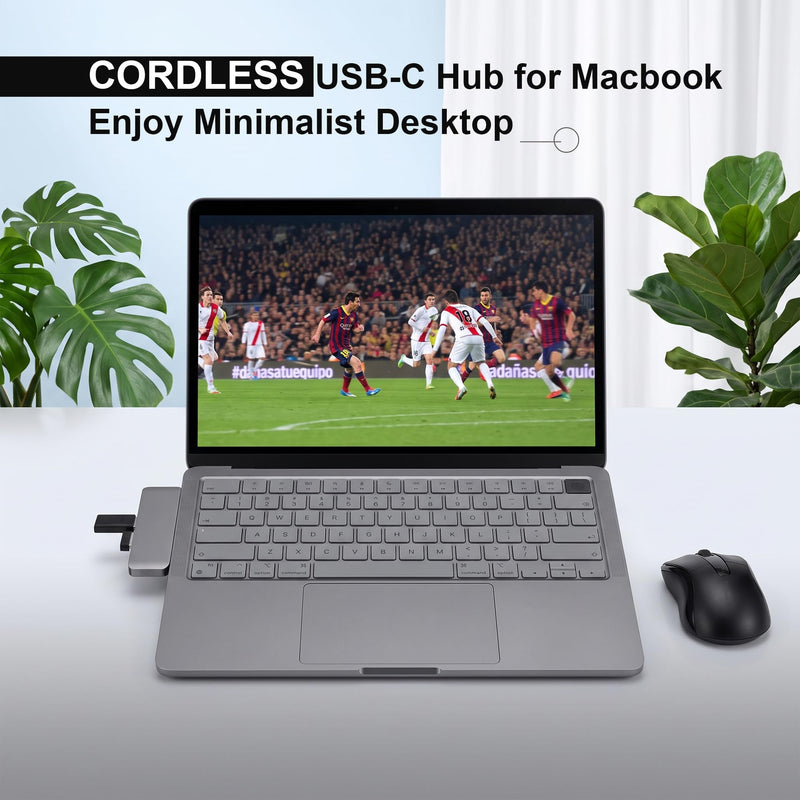 Compact USB C Hub for MacBook Pro/Air/Neo, Laptops, Tablet, Game Consoles | Cordless plug-in design, slim compact size for one-hand use. Snug fit avoids bumps & friction, great for travel & office