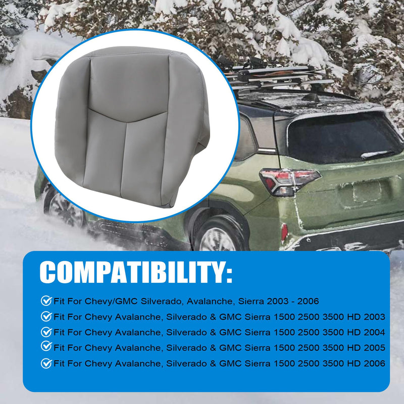 Priprilod #922 Gray Microfiber Leather Driver Side Bottom Replacement Seat Cover Compatible with Chevy Silverado Tahoe Suburban Avalanche GMC Sierra Yukon 2003 2004 2005 2006