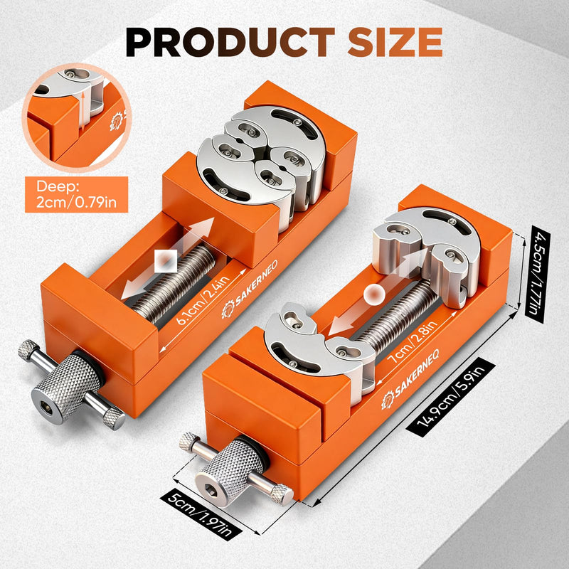 SakerNeo Fractal Vise, Mini Vise Clamp, Self-Adjusting Drill Press Bench Vice, CNC-Machined Aluminum Alloy Jaw Clamp for Irregular Shapes on Home Improvement, Workbench, DIY, Woodwork (Orange) Orange
