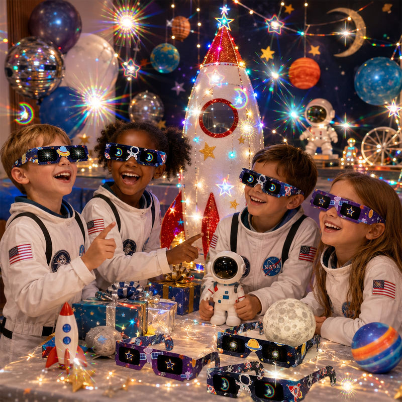 12PCS Outer Space Party Diffraction Glasses Solar System Decor Space Astronaut Birthday 3D Diffraction Paper Glass Galaxy Planet Party Refraction Glasses for Light Eyeglass Prop