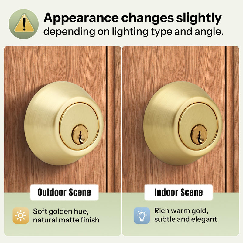 Moquin Gold Deadbolt Lock for Exterior Door, Single Cylinder Deadbolt with Key, One-Sided Deadbolt Lock, Satin Brass