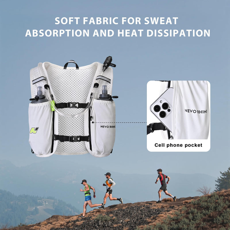 N NEVO RHINO Running Vest, Lightweight Hydration Vest, Insulated Water Backpack with 1.5L Water Bladder for Hiking, Trail, Running,Marathons,Cycling White