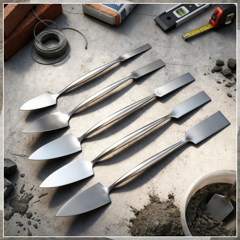 5 Pcs 1'' 3/8" 1/2" 5/8" 3/4" Trowel and Square Masonry Tools Forged Steel Trowel Concrete Tool Ornamental Stucco Masonry Plaster Spatula for Glazing, Patch Work, Plaster, and Archeology 1'' 3/8" 1/2" 5/8" 3/4"