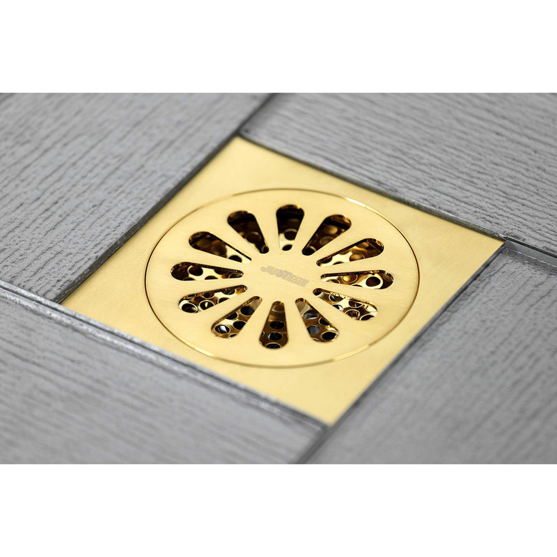 Kingston Brass BSF4161BB Watercourse Sunburst 4" Square Grid Shower Drain, Brushed Brass