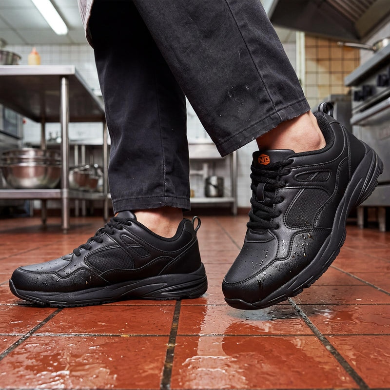 NINGO Non Slip Work Shoes for Men, Slip Resistant Mens Work Shoes, Water & Oil Resistant Kitchen Shoes for Men, Lace-Up Lightweight Work Sneakers for Chef, Restaurant, Warehouses 10
