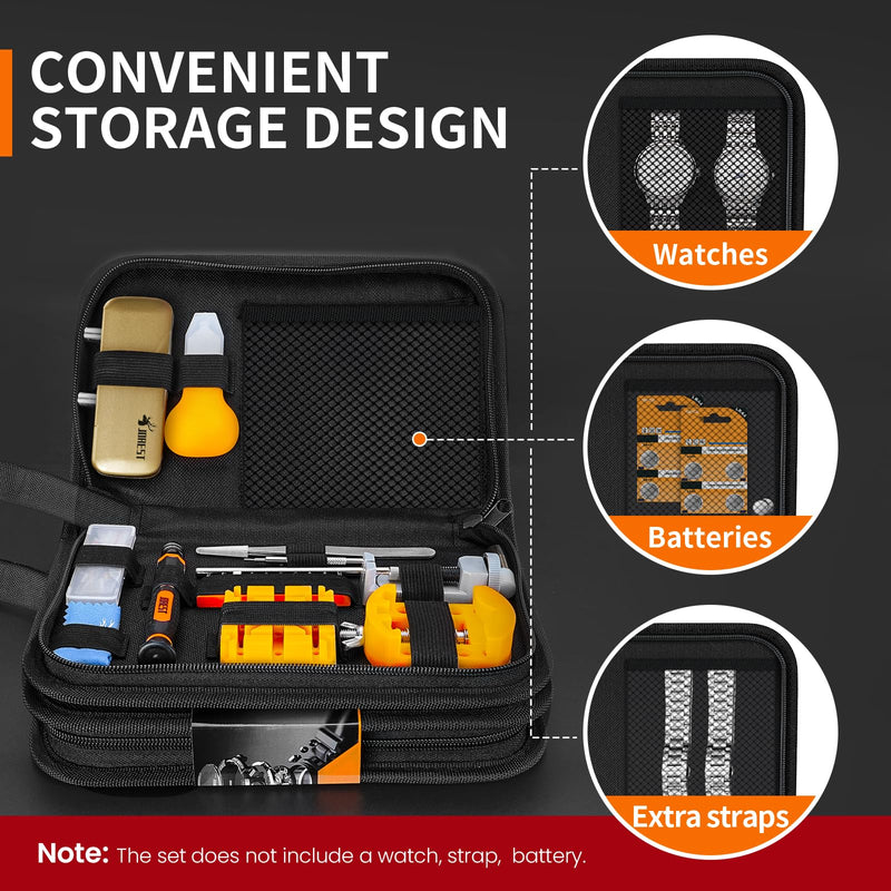 【2024 New】JOREST Watch Repair Tool Kit, Battery Replacement & Strap Adjustment, Wrench Opening Back Cover, Case Opener, Link Remover, Bracelet Resizing, Band Pin Removal, Screwdriver, Spring Bar