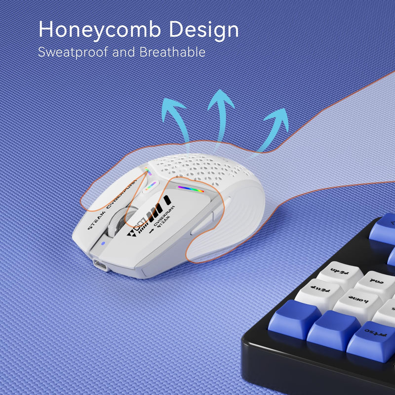 Uciefy Bluetooth Wireless Mouse, (BT5.0/5.1+2.4GHz) USB C Rechargeable LED Mouse Battery Level Visible, Honeycomb Magnetic Shell Cover with USB Receiver & Type-C Adapter for Laptop/PC/Mac/iPad-White white