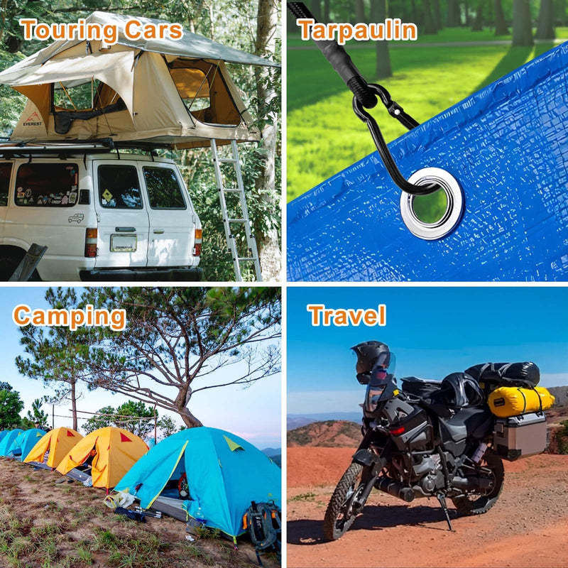 Bungee Cords with Carabiner Hooks Heavy Duty, Outdoor Black Bungee Straps, Strong Industrial Grade Elastic Bungee Rope for Securing Tarps, Luggage, Tents，Bikes, 12in + 24in + 48in，8pcs