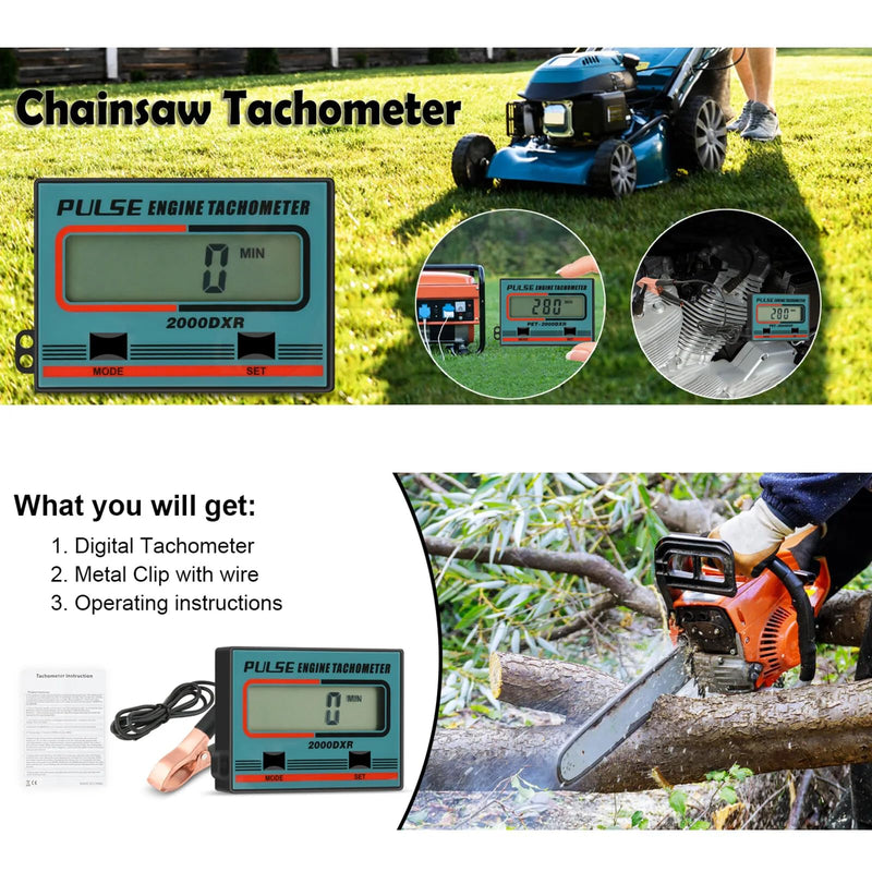 Digital RPM Meter Induction Pulse Tachometer Hour Meter for Small Engines - Chainsaws, Lawn Mowers, Motorcycles (Blue)