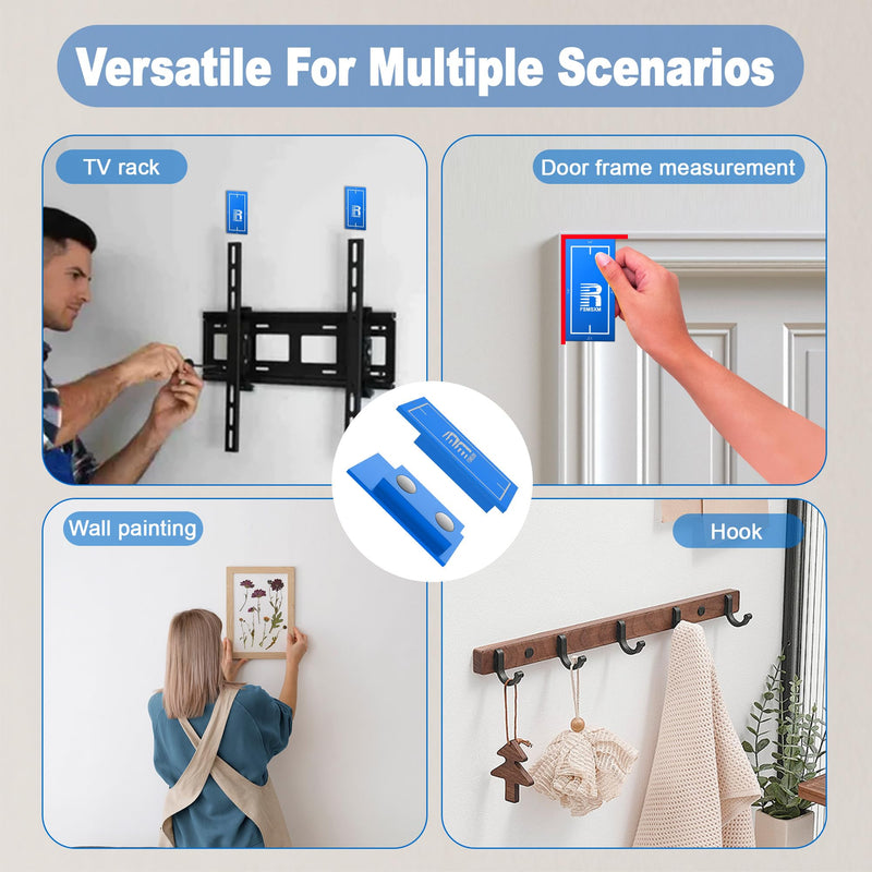 Magnetic Stud Finder, 1/4"、1/2" Trim Reveal Tool, 1/8" Door Reveal Gauge, No Batteries Required, Powerful Magnet Stud Finder, for Locate Screws and Accurate Jamb Marking, 2 PCS Electric Blue-2pc
