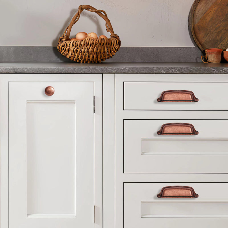 10 Pack Antique Copper Cabinet Knobs - Single Hole Center 1-1/4 Inch Zinc Vintage Retro Kitchen Cabinet Pull Hardware for Drawer, Kitchen 10