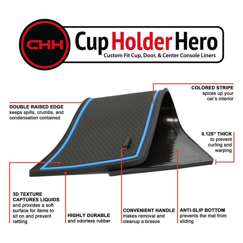 CupHolderHero Fits with Volkswagen VW Tiguan Accessories 2018-2024 Premium Custom Interior Non-Slip Anti Dust Cup Holder Inserts, Center Console Liner Mats, Door Pocket Liners 16-pc Set (Blue Trim) Blue Trim