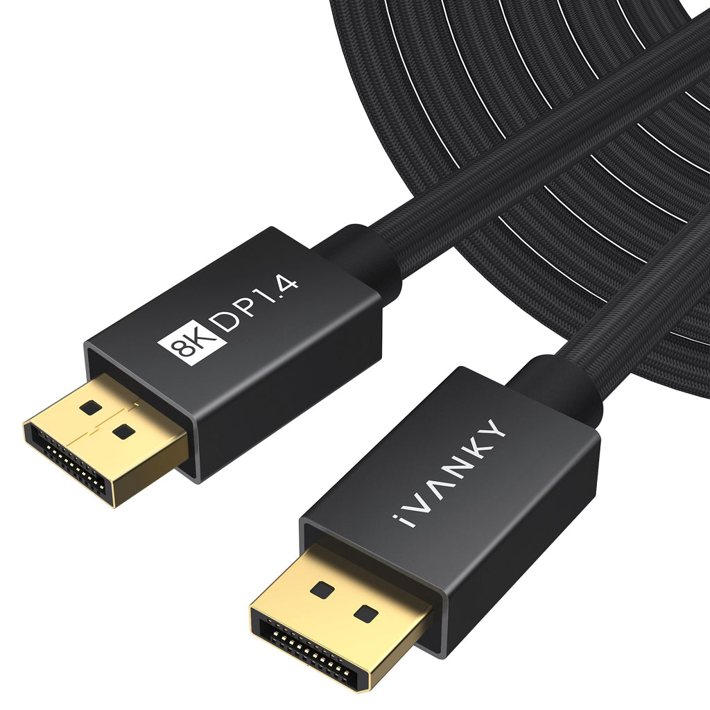 IVANKY DisplayPort Cable 1.4, 8K DP Cable 25ft [8K@60Hz, 4K@144Hz, 1080P@240Hz], Support HBR3, 32.4Gbps, HDCP 2.2, HDR, Compatible for Gaming Monitor, TV, PC, Laptop and More, Black-25ft 25 Feet 8K-1 Pack