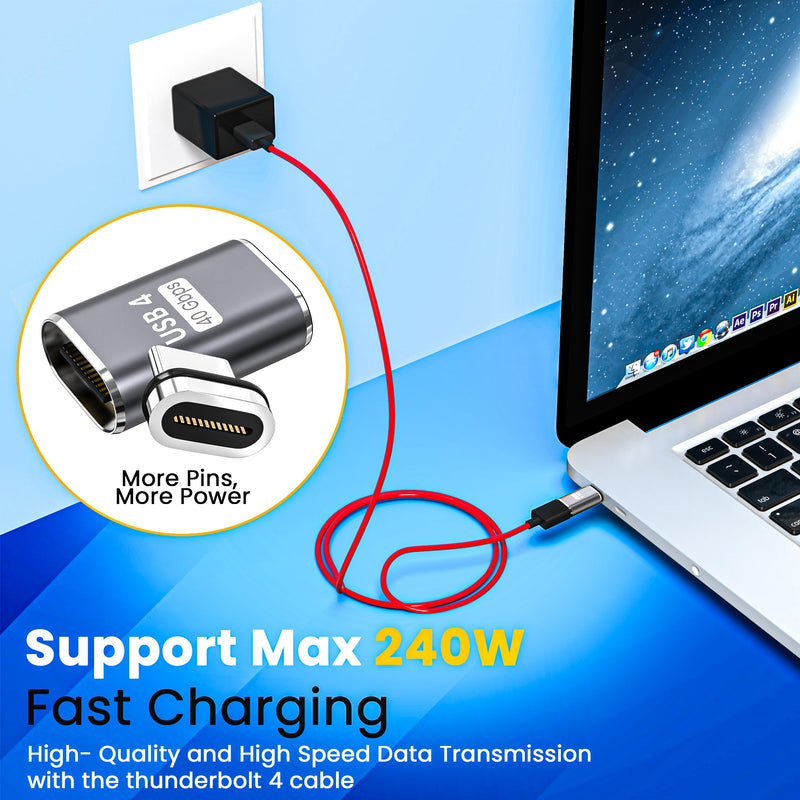 Magnetic USB C Extender Adapter, (2 Pack) Magnetic USB C Adapter W/ 4 Connector Tips Straight 240w USB4 40Gbps 8K 60Hz for Thunderbolt 3/4, MacBook Pro/Air 2 Pack Magnetic Straight