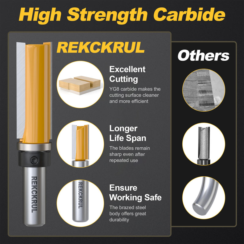 4Pcs Pattern Flush Trim Router Bits Set 1/2 Inch Shank Top Bearing | Carbide Tipped Woodworking Router Bits for Precision Edge Trimming, Cutting Length: 3/4", 1-1/2", 2", 2-1/2" 1/2" Shank 4Pcs