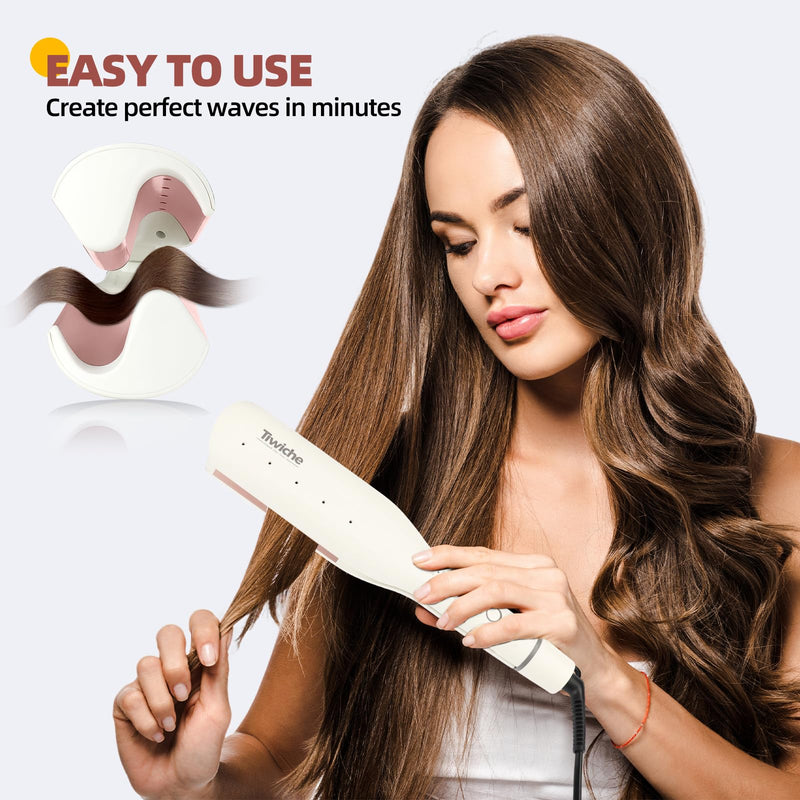 S-Shaped Curling Iron for Beach Waves, 38mm Barrel with Tourmaline Ceramic & Dual Voltage, 30s Fast Heat, 4 Temp Settings (160-210°C), Auto Shut-Off, Wet and Dry Hair Curler (White) White