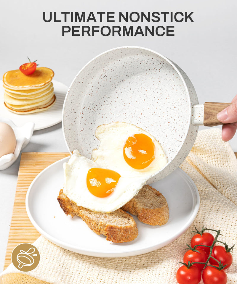 MICHELANGELO Small Frying Pan Nonstick - 6 Inch Single Egg Frying Pan, Mini Skillet with Stay-Cool Handle, Non-Toxic Omelette Pan, White White Granite