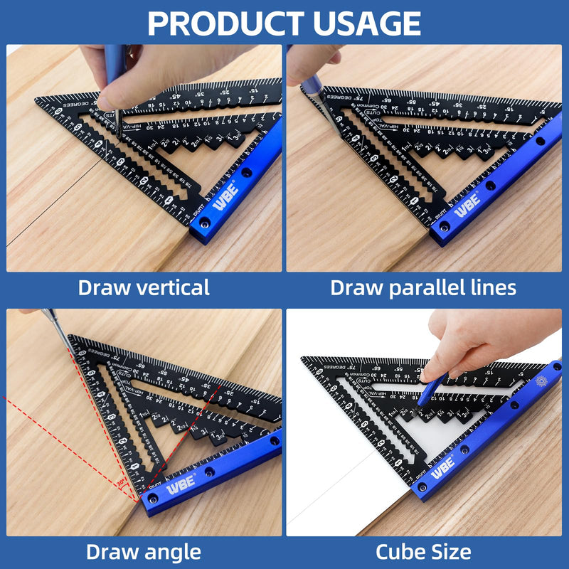 7inch Rafter Square and 12inch Combination Square Set -CNC-Machined Aluminum Alloy,Heavy Duty Carpenter Square for Woodworking and Home DIY Blue