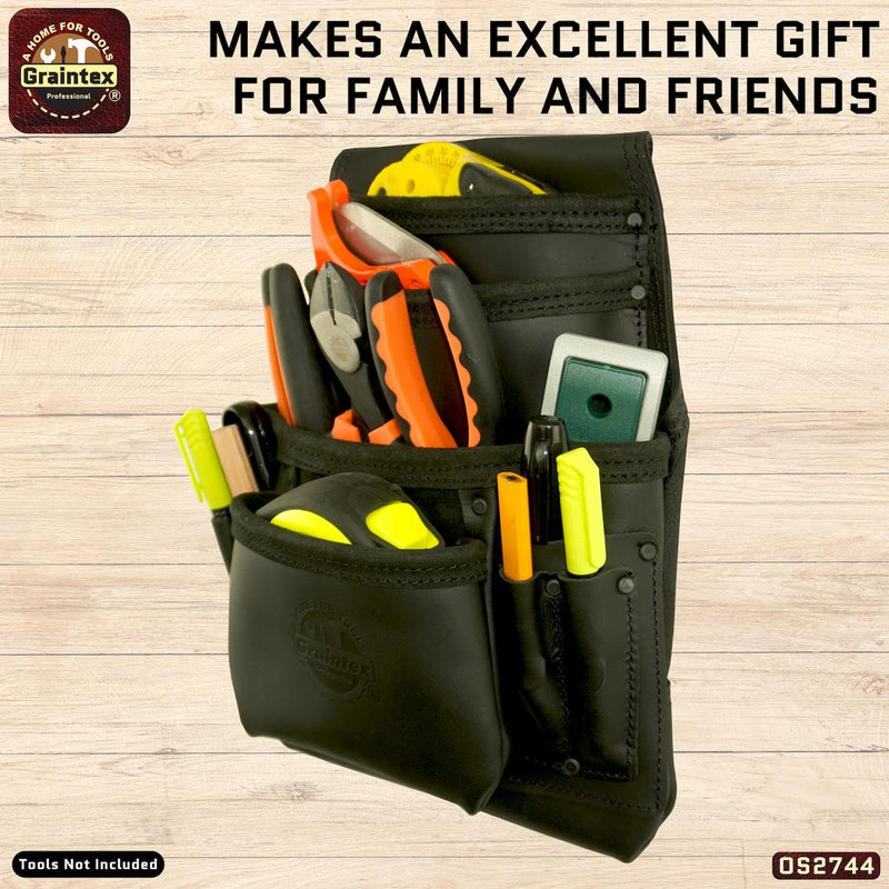 Graintex OS2744 10 Pocket Nail & Tool Pouch Top Grain Oil Tanned Leather for Framers, Constructors, Electricians, Plumbers, Handyman