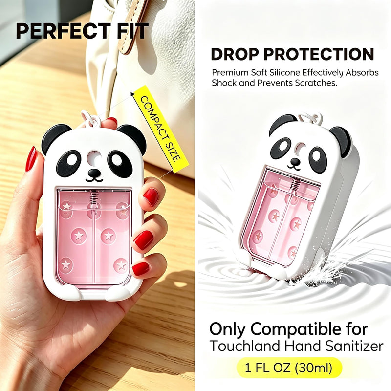 Panda Hand Sanitizer Case, Compatible with Touchland 1 FL OZ Mist | Durable silicone cover, Adjustable lanyard & keychain, Trendy purse charm, Everyday travel commute essential, Gift for her